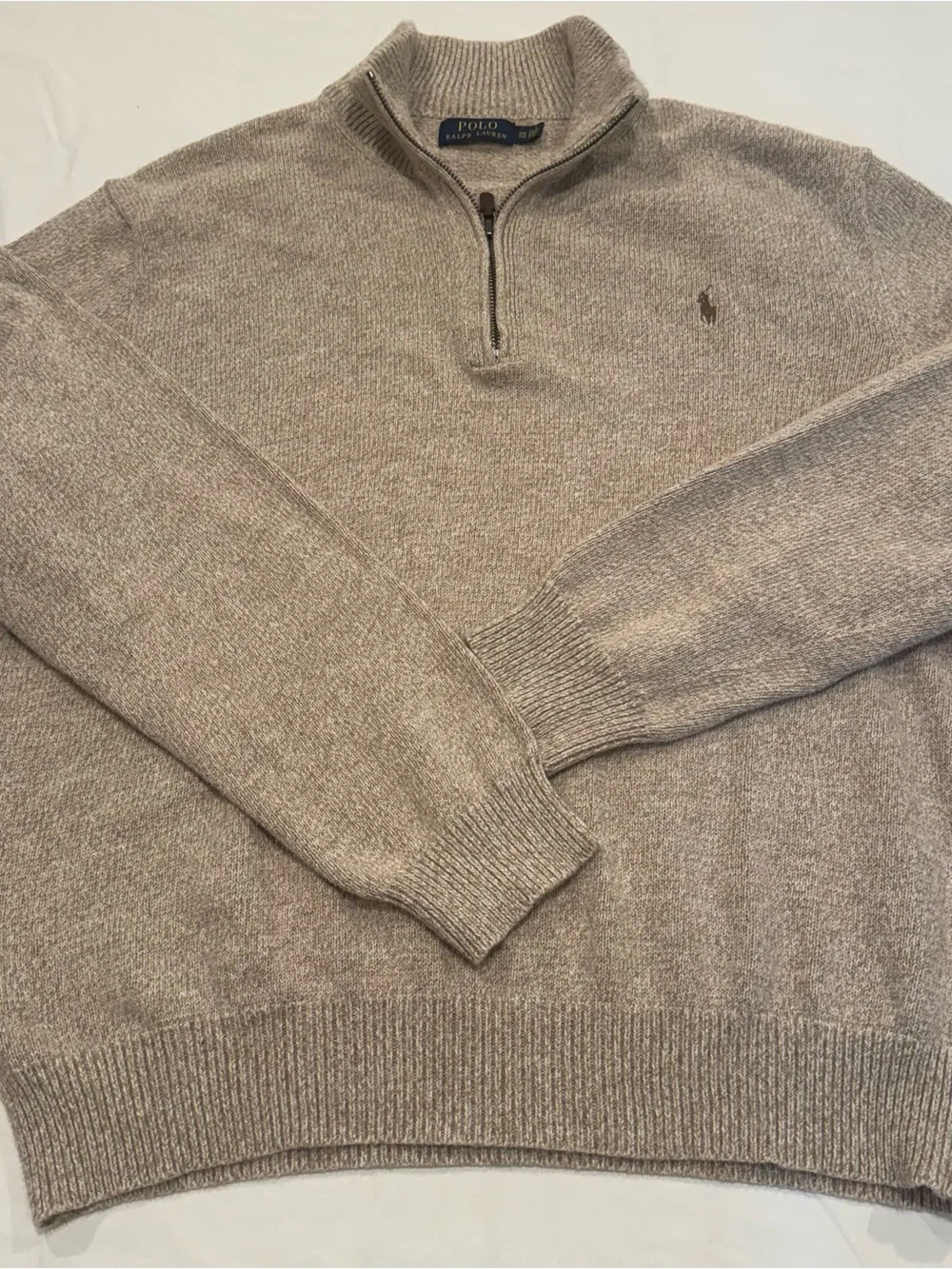 Polo Ralph Lauren Quarter Zip Mock Neck Pullover Sweater Mens XXL Beige Tan Pony